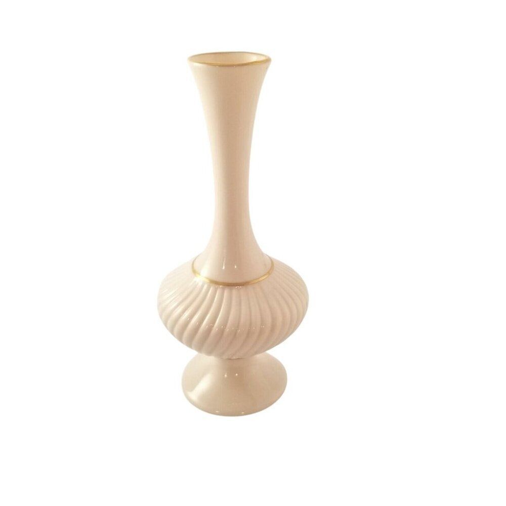 Vintage Lenox Swirl Vase 24 KT Gold Trim Bud Flower 7” Bone China Wedding